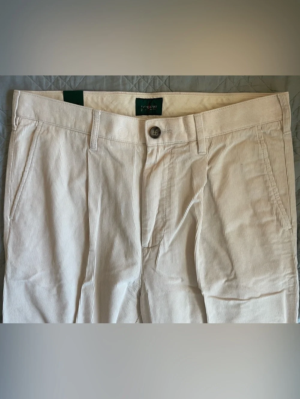 J. CREW Classic-fit pleated 14-wale corduroy trouser in Ivory Size 32 NWT CO455